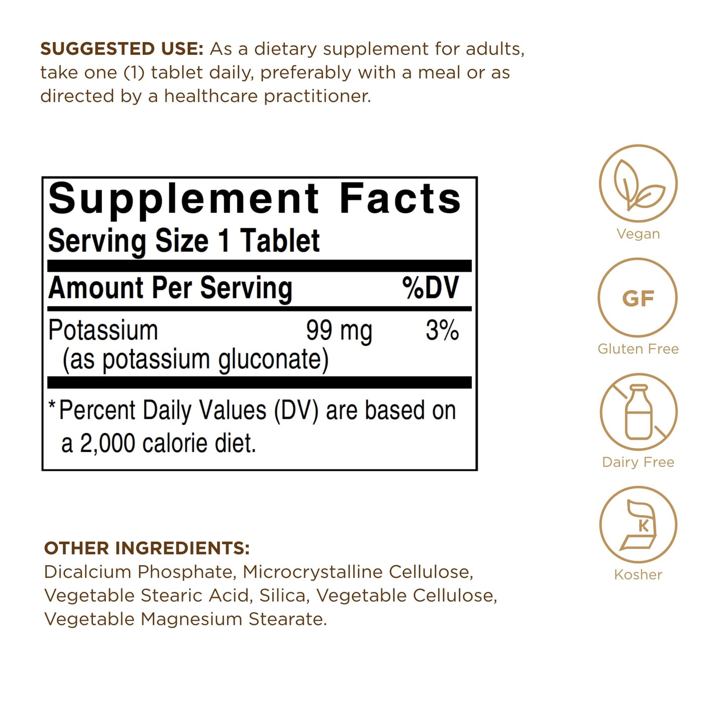 Solgar Potassium Tablets - Essential Electrolyte - Supports Nerve and Muscle Function - For Normal Blood Pressure - Vegan - 100 count (pack of 1)