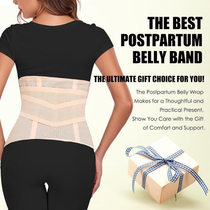 MAMODY Postpartum Belly Band – Postpartum Belly Wrap, Abdominal Binder Post Surgery C-section Recovery Support Belt After Birth Brace, Slimming Girdles (Classic Beige, S/M)