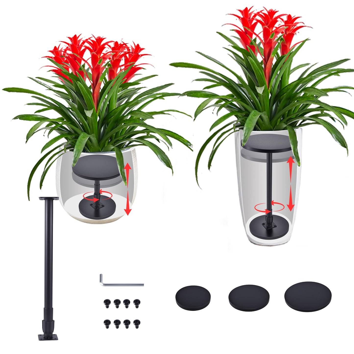 Decivems Adjustable Plant Riser (17.7-31.5") Universal Pot Stand with 3 Bases (6/8/10") for Indoor/Outdoor Square & Round Pots