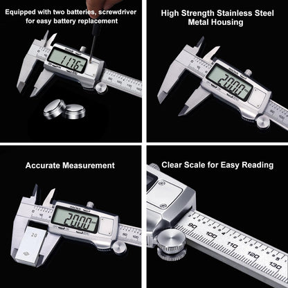 Kynup Digital Vernier Caliper, 150mm Electronic Calipers Measuring Tool, Precision Digital Tool Vernier Micrometer Measuring Tools with Mm/Inch/Fraction Conversion
