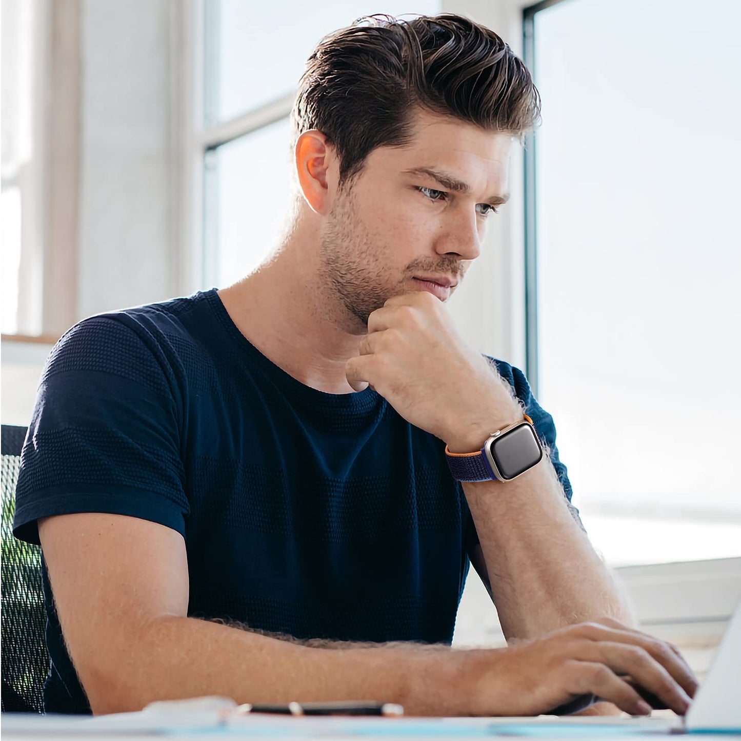 Lenrao Compatible with Apple Watch Bands for Men 40mm 38mm 41mm 42mm, Velcro Sport Stretchy Nylon Loop Braided Strap for iWatch Bands Men Series Ultra SE 10 9 8 7 6 5 4 3 2 1