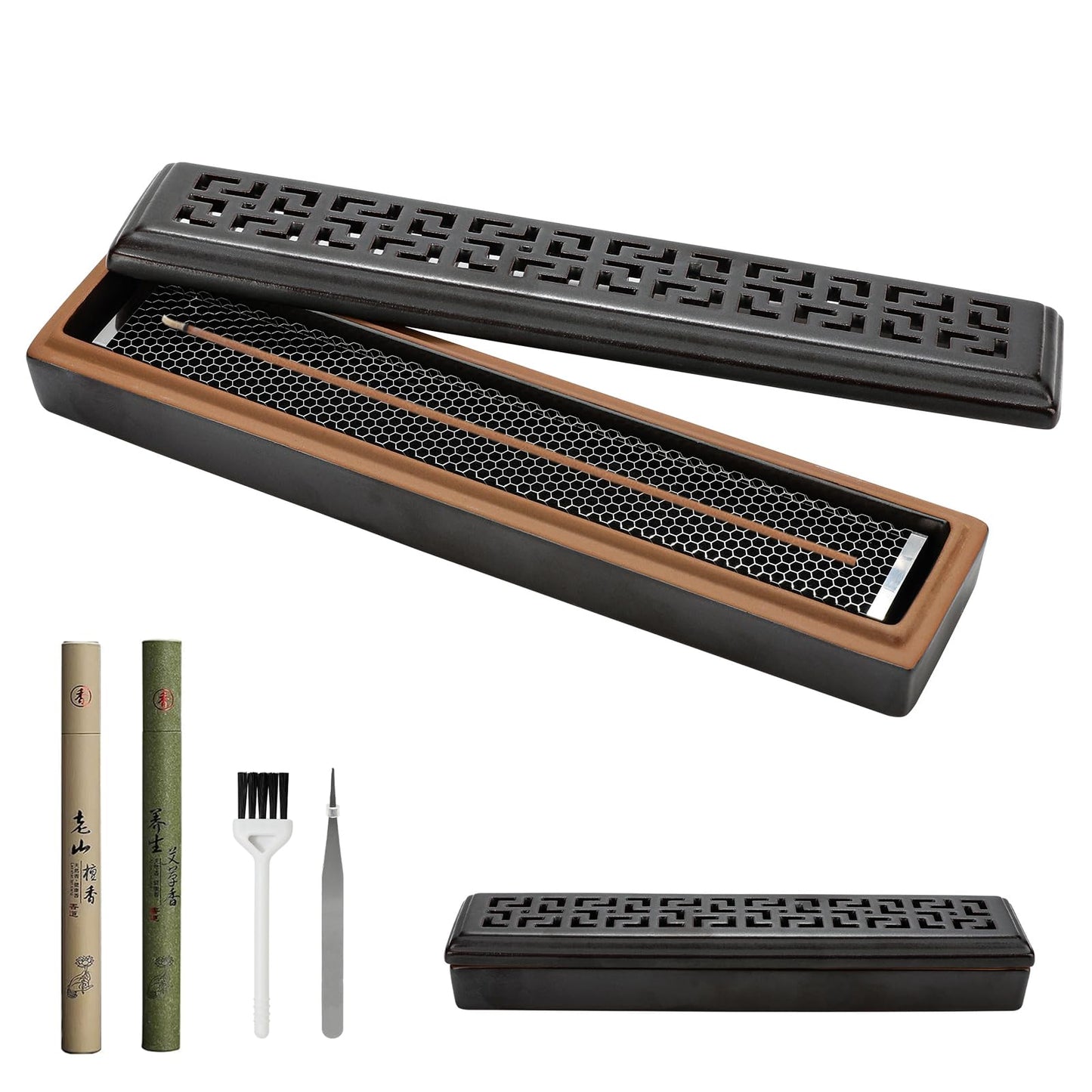 CEREMONY Incense Holder for Sticks, Ceramic Insence-Stick Holder Ash Catcher, Incense Holder Timkburner for Meditation Yoga Spa Room Incense Holder (Mesh-Brown)