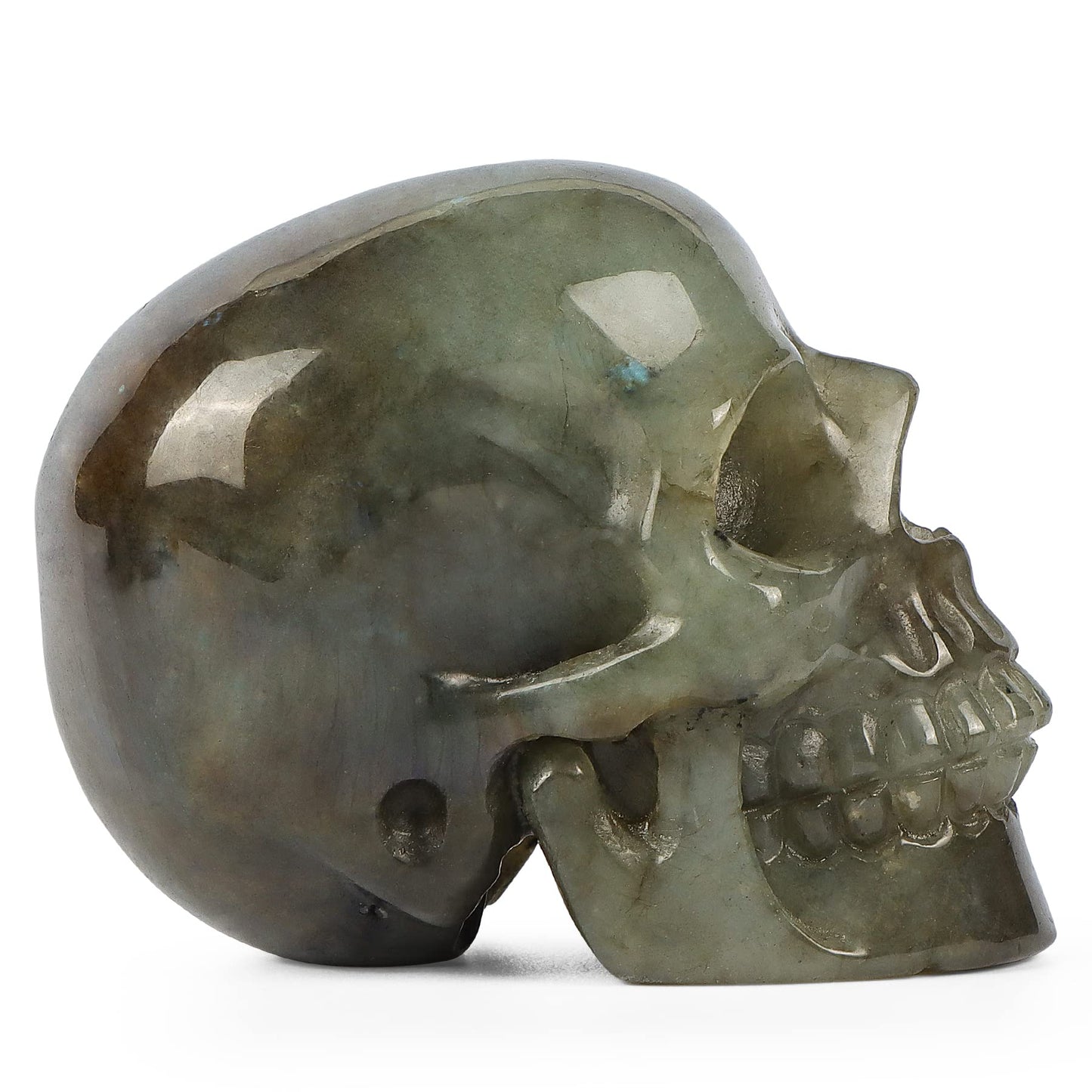 Hxswkk Labradorite Crystal Skull Statue Hand Carved Gemstone Collection Skulls Ornament for Home Office Decor Stone Figurines 3"