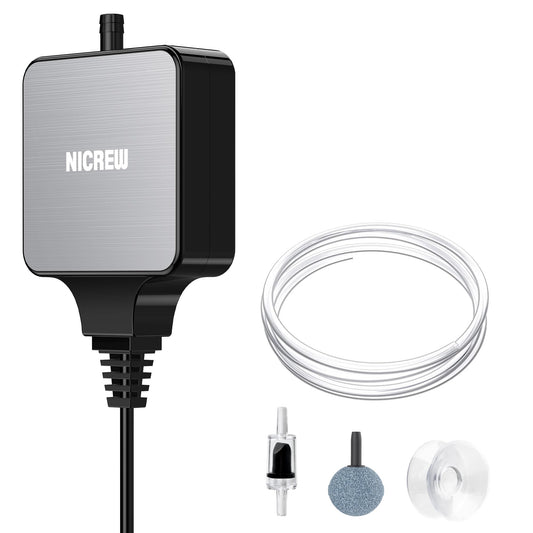 NICREW Air Pump Aquarium Ultra Quiet <33 dB, Nano Silent Mini Oxygen Pump up to 40 L, Accessories for Fish Tanks, 18 L/H, 1.5 W
