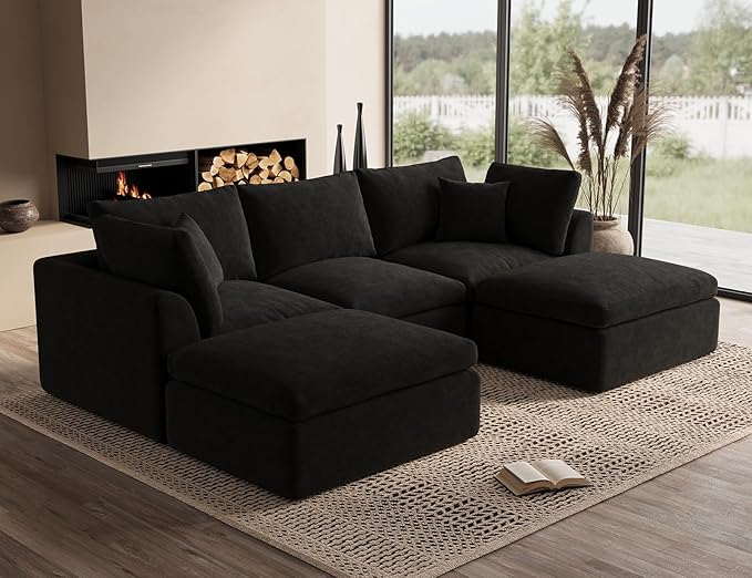 ohllob 110" U Shaped Couch, Cloud Sectional Couches