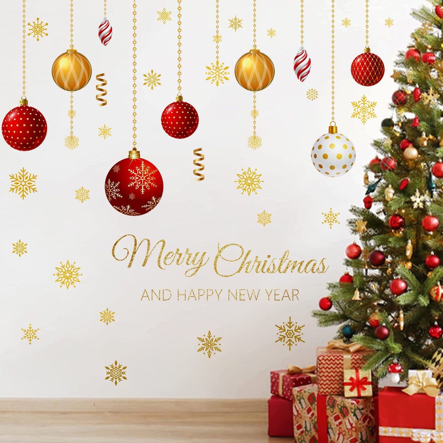 2 Sheets Christmas Wall Decals Christmas Light Bulb Wall Stickers Xmas Ball Foil Swirls Hanging Ceiling Decoration for Indoor Xmas Party Decoration Accessories