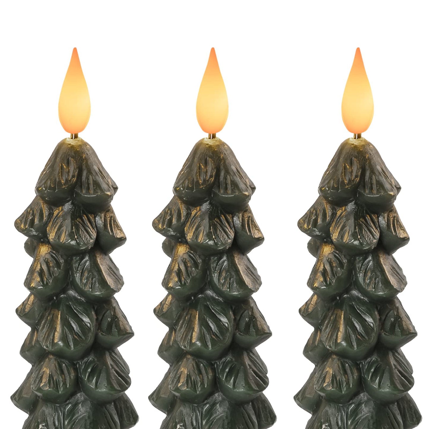 Homemory 3 PCS Flameless Taper Candles with 6-Hours Timer, 9.7 Inches Christmas Tree Candlesticks, Real Wax Battery Operated Window Candles with 3D Flickering Flame for Fireplace Christmas