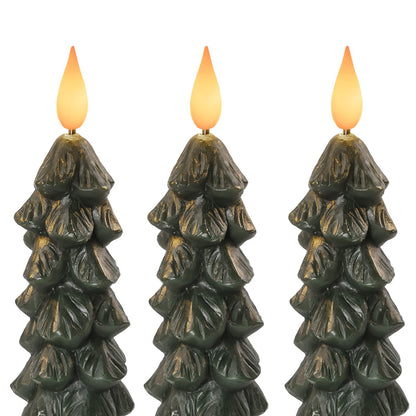 Homemory 3 PCS Flameless Taper Candles with 6-Hours Timer, 9.7 Inches Christmas Tree Candlesticks, Real Wax Battery Operated Window Candles with 3D Flickering Flame for Fireplace Christmas