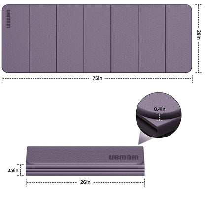 Folding Yoga Mat Extra Thick 0.4 Inch, Foldable Yoga Mat 75 x 26 Inches,TPE Exercise Mat, 7-Panel Non Slip Cushioned Fitness Mat for Yoga, Pilates, Stretching, Home Workout (Purple)