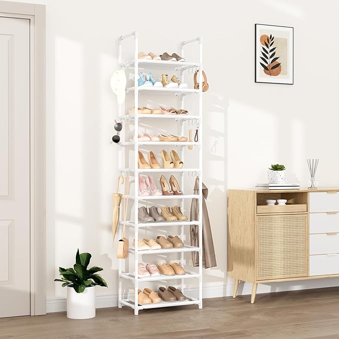 VTRIN 10 Tiers Tall Shoe Rack Holds 20-25 Pairs of Shoes Sturdy Vertical Shoe