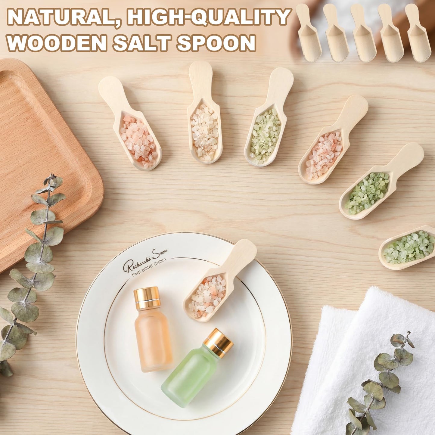 Yiyiring 64 Pcs Mini Wooden Scoop Bulk, 3 Inch Small Wooden Spoon, Mini Bath Salt Scoops Disposable Small Spice Spoons for Jars Sugar Scrubs Spices Bath Salts Tea Coffee Cooking