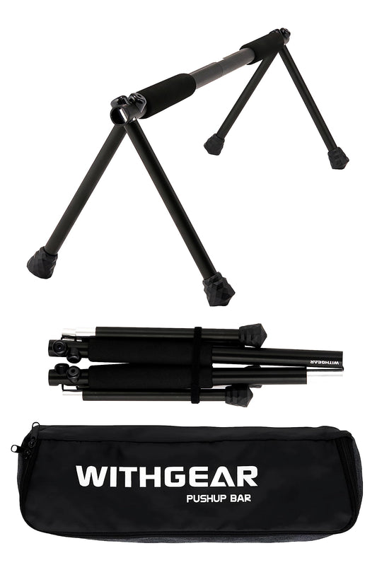 Withgear Folding Push Up Bar - Portable and Lightweight Sturdy Duralumin Metal Push Up Bars and Indoor and Outdoor Parallette Bar for Men and Women Swan Black