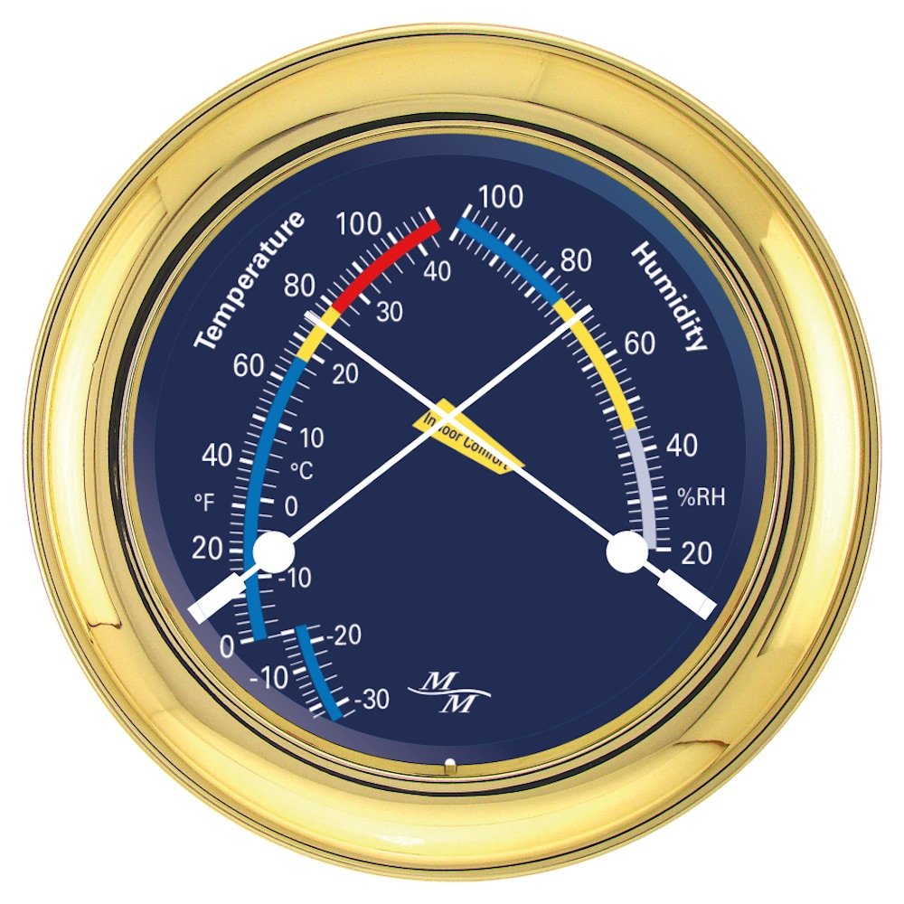MASTER-MARINER Blue Mariner Collection, Nautical Windlass Gift Set, 5.85” Diameter Clock and Comfort Meter Instruments, Gold Finish, Blue Signal Flag dial