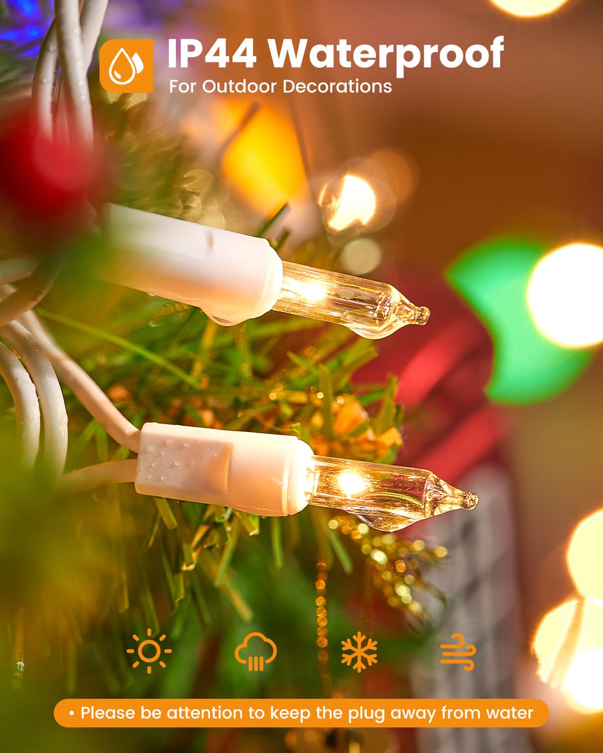 Minetom Clear Christmas Lights Set 100 Count 20 Feet Incandescent Bulb Mini String Lights for Indoor Christmas Tree Garland Birthday Wedding Party Festival Decoration, White Wire