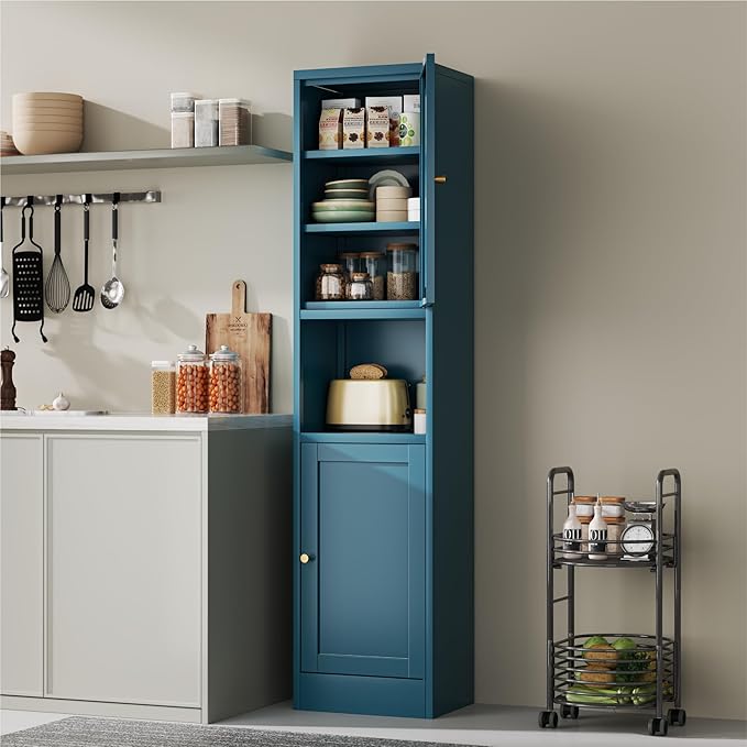 YAUWOH 2-Door Metal Storage Cabinet, Tall Slim Pantry Organizer