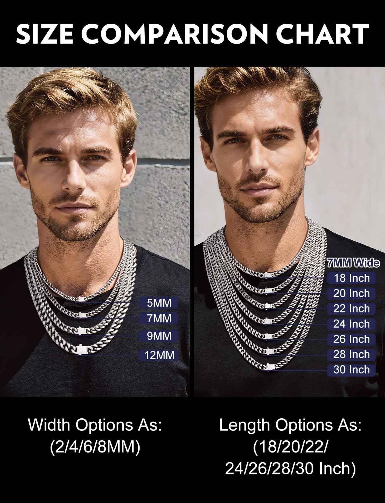 Bandmax 22 Inch Stainless Steel Chain for Men Silver Miami Link Chain with Cool Clasp 7MM Chunky Rapper Biker Chains for Men Collares De Hombre