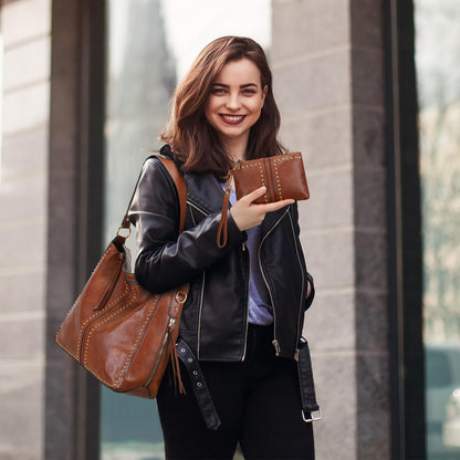 Hobo Bag for Women, Top Handle Satchel Handbags Purse and Wallet Set Ladies Chic Shoulder Purse Bucket Handbag