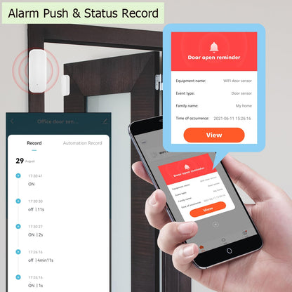 Smart WiFi Door Sensor: Wireless Window Sensor with App Notification Alert, Tuya Door Open Contact Sensor for Home Security, No Hub Required, Compatible with Alexa Google Assistant