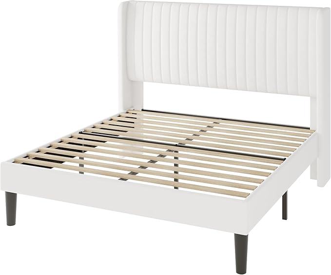 Allewie Queen Size Velvet Bed Frame/Vertical Channel Tufted Wingback