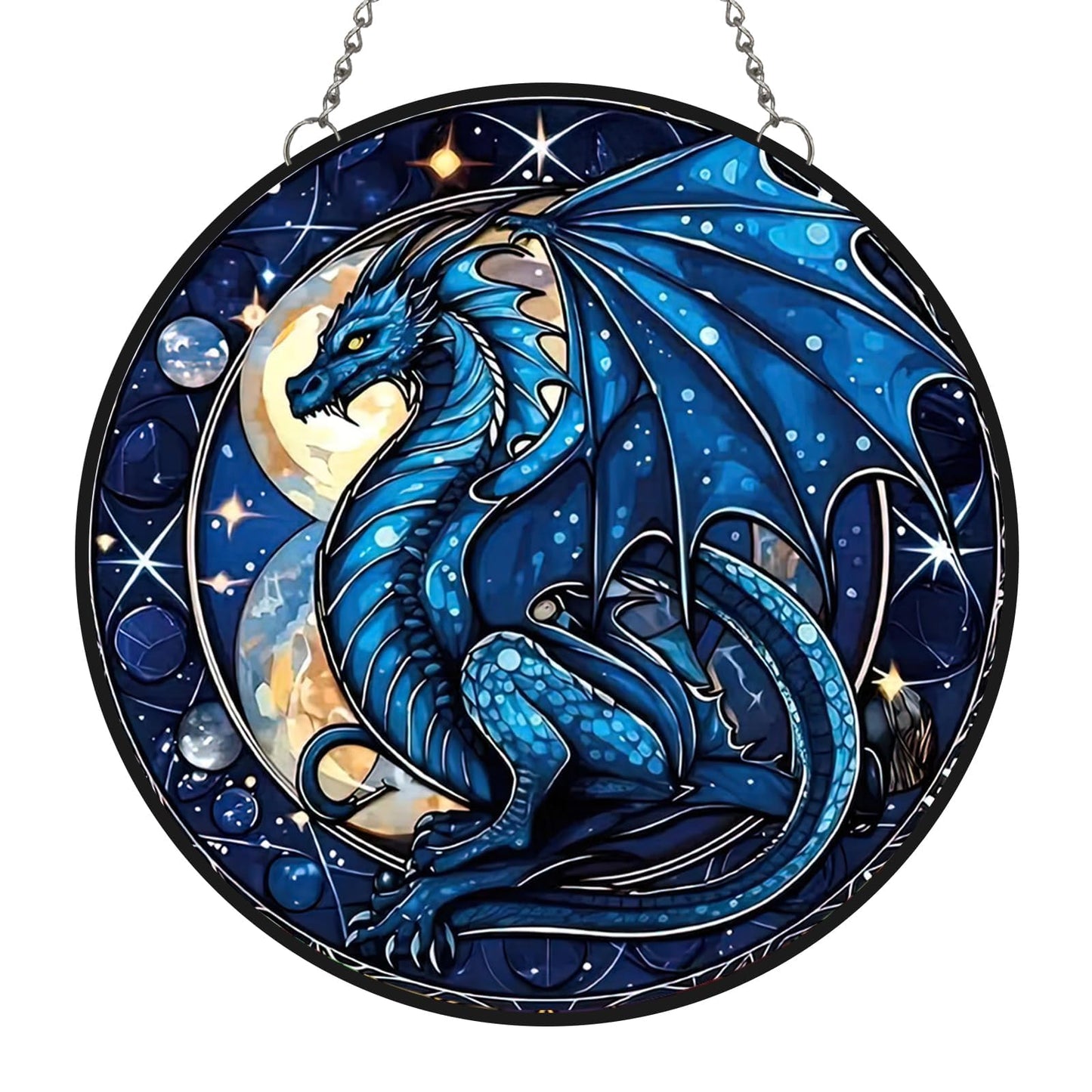 MATIHAY Cartoon Dragon Acrylic Window Hanging Ornament, Moon Dragon Wall Art Decor for Bedroom Birthday Party Supplies Halloween Christmas Decoration (Blue, 11.8"/30cm)