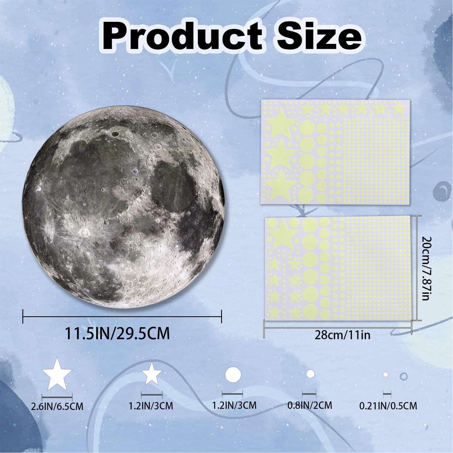 Glow in The Dark Stars and Moon for Ceiling, 951 PCS Wall Stickers for Girls Room Baby Nursery Birthday Christmas Gift for Boys（Blue）