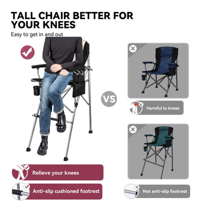 Thallike Foldable Directors Makeup Salon High Chair - Portable Camping Bar Height Folding Photoshoot Chairs with Stroage Bag Cup Holder Non-Slip Footrest, Supports 400 lbs Black Tall Director Chair