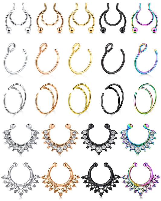 D.Bella Fake Septum Nose Rings Hoop Stainless Steel Faux Lip Ear Nose Septum Ring Non Piercing Clip On Nose Hoop Rings Body Piercing Jewelry