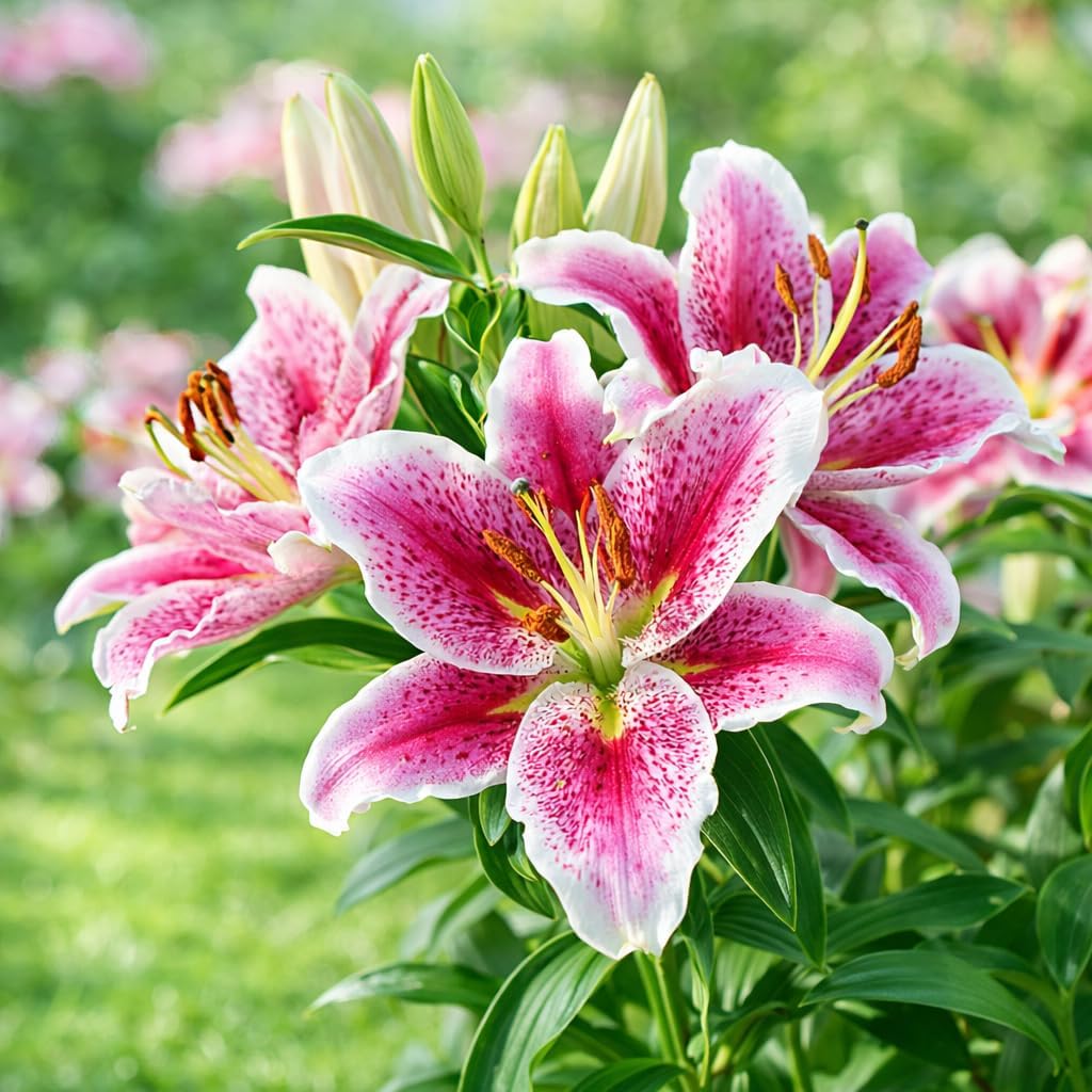 Great Deal! 6 Pack Flower Bulbs - Giant Stargazer Flower Lily Perennial Bulbs - Petals with Deep Fuchsia in The Middle Fading to Light Pink Trimmed in White