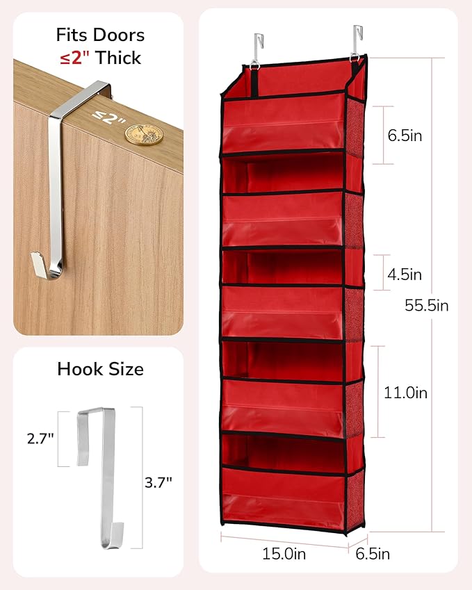 ULG 1 Pack Over The Door Organizer – 5 Shelf Door Organizer Hanging & 10 Side