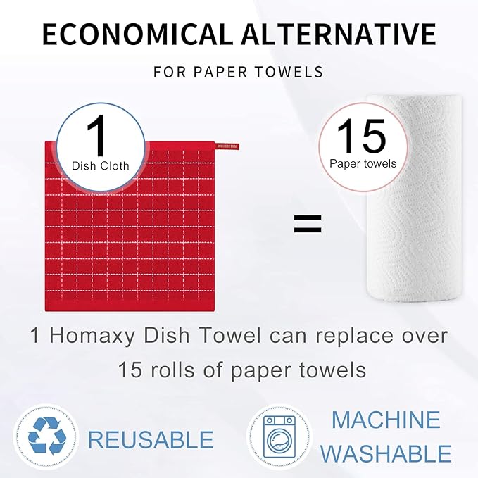 Homaxy 100% Cotton Terry Kitchen Dish Cloths, Ultra Soft and Absorbent Dish