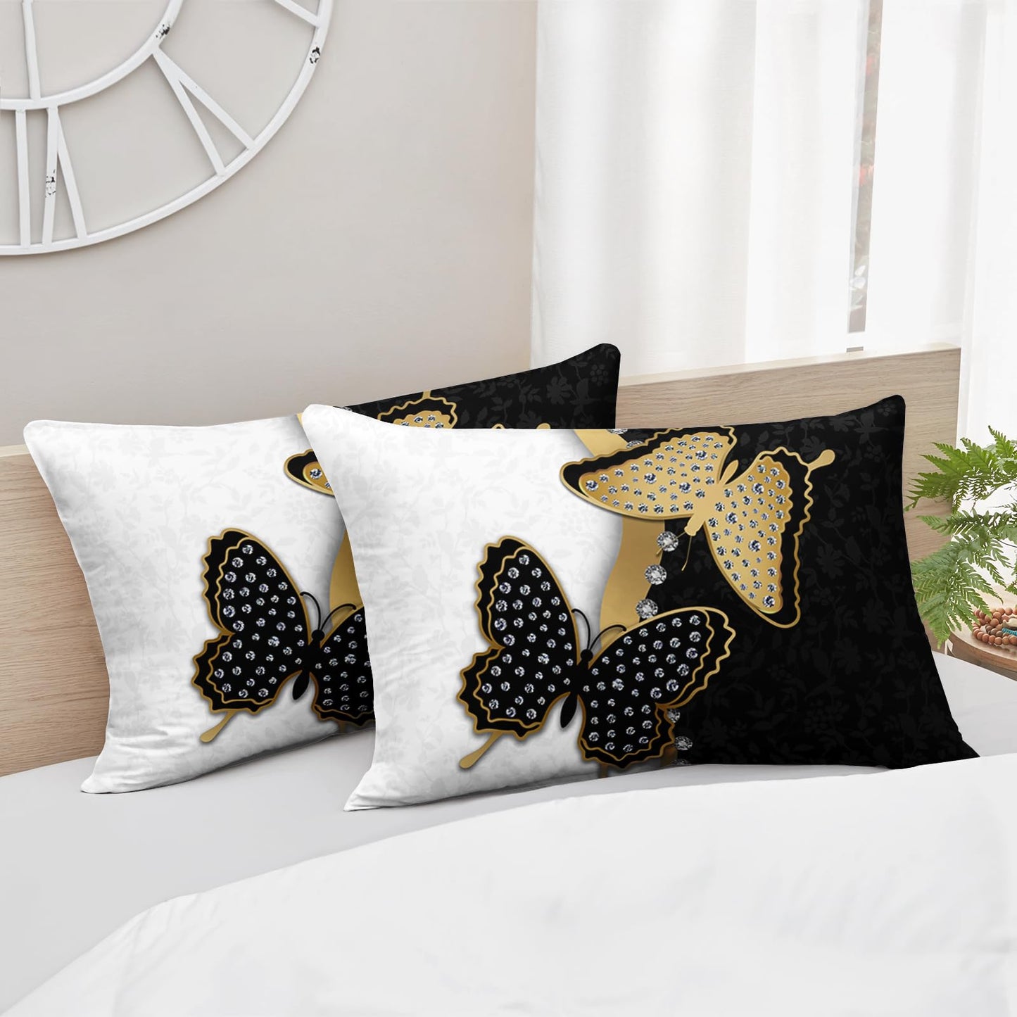 AILONEN Butterfly Comforter Set Full Size, Black Gold Butterfly Diamonds Pattern Bedding Set for Girls Adults,Luxury Black White Soft Lightweight Duvet Set 3 Pieces(1 Comforter + 2 Pillowcases)