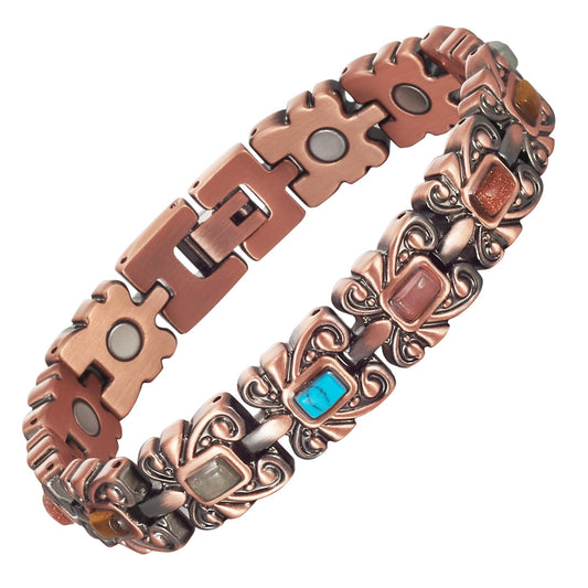 EnerMagiX Copper Bracelets for Women Men, 99% Pure Copper Adjustable Colored Turquoise Bracelet, Healthy Jewelry Gift (Color)