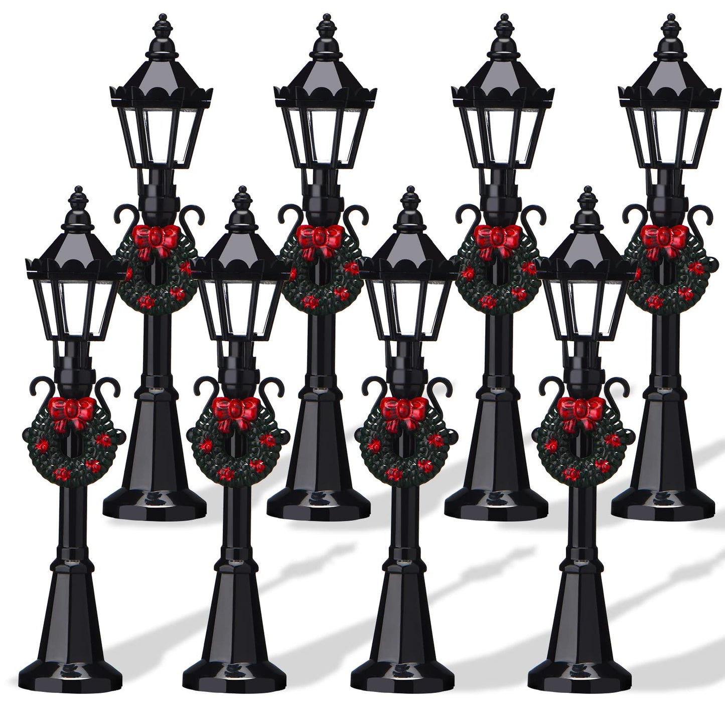 Honoson Christmas Mini Street Light Models Christmas Accessories Miniature Lamp Village Post for Dollhouse Small Street Lamp Garden, Age Over 6 Years(4 Pieces,Classic Style)