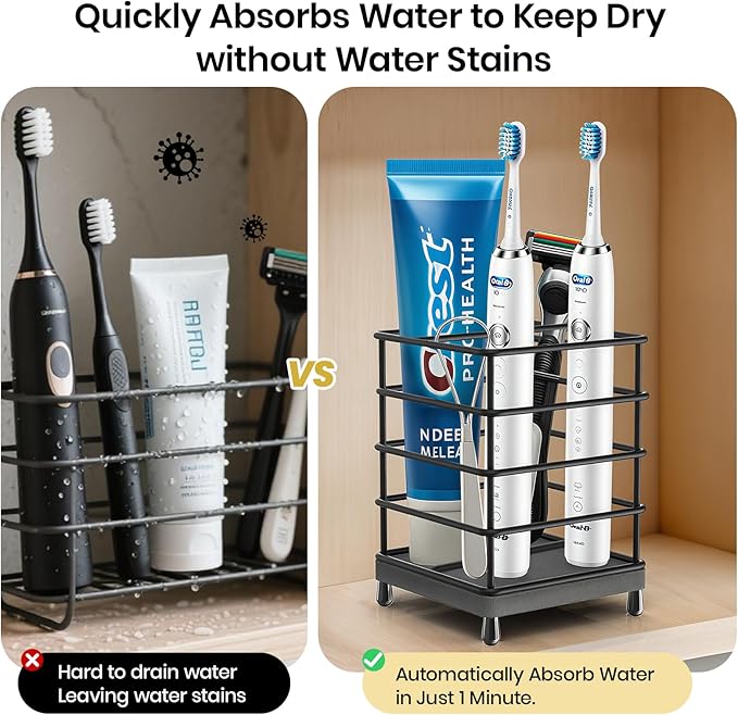 Toothbrush Holders with Quick Drying Mat—Black DiatomiteToothbrush and