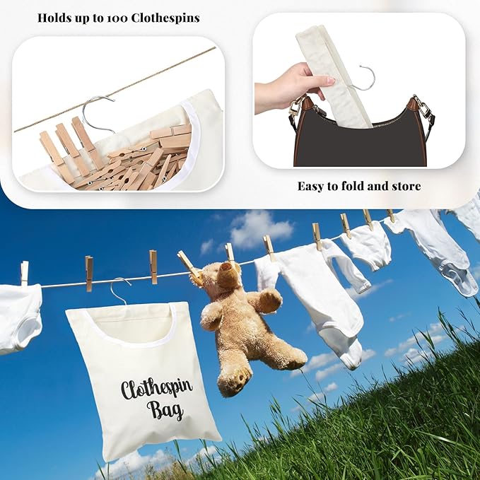 2 Pcs Canvas Clothespin Bag laundry Hanging Storage Organizer Clothes Pin