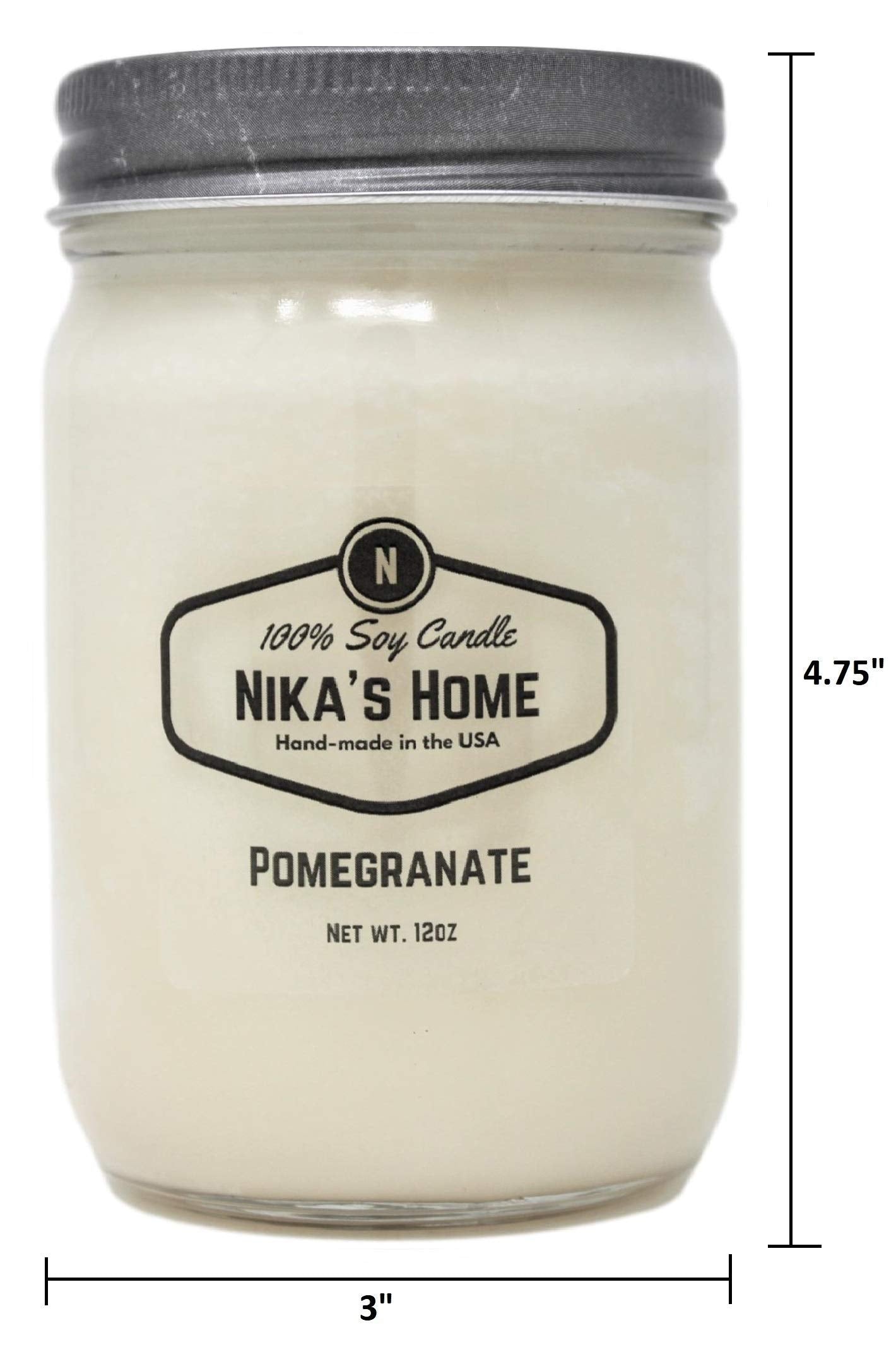 Nika's Home Pomegranate Soy Candle 12oz Mason Jar Non-Toxic White Soy Handmade Long Burning 50-60 Hours Highly Scented All Natural Candles Clean Burning Large Candle Gift Décor