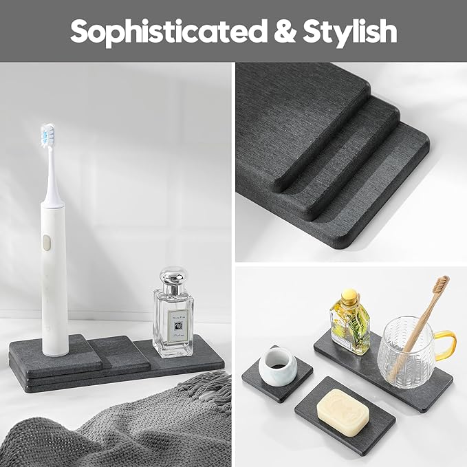 3PCS Water Absorbing Soap Dish Sponge Holder, Diatomite Stone Drying Tray Mat