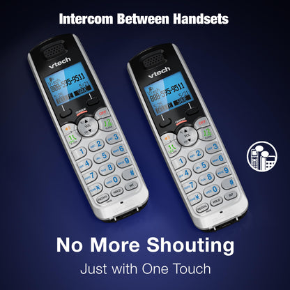 VTech Accessory Handset for DS6151 Series with 2-Line Cordless Phone, Suitable for Small Business or Home, Answering System, Expandable up to 12 Handsets, Intercom, Conference | DS6101 (Black/Silver)