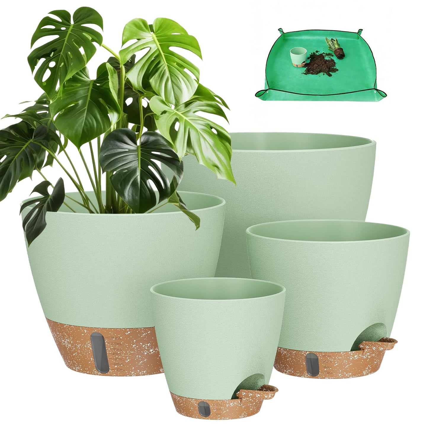 LifeNest Plant Pots, 12" 10" 6" 8" Inch Self Watering Pots with Water Level Indicator, Set of 5 Flower Pots Indoor with Drainage Holes, Modern Planters for Indoor Outdoor Plants, Room & Office Décor