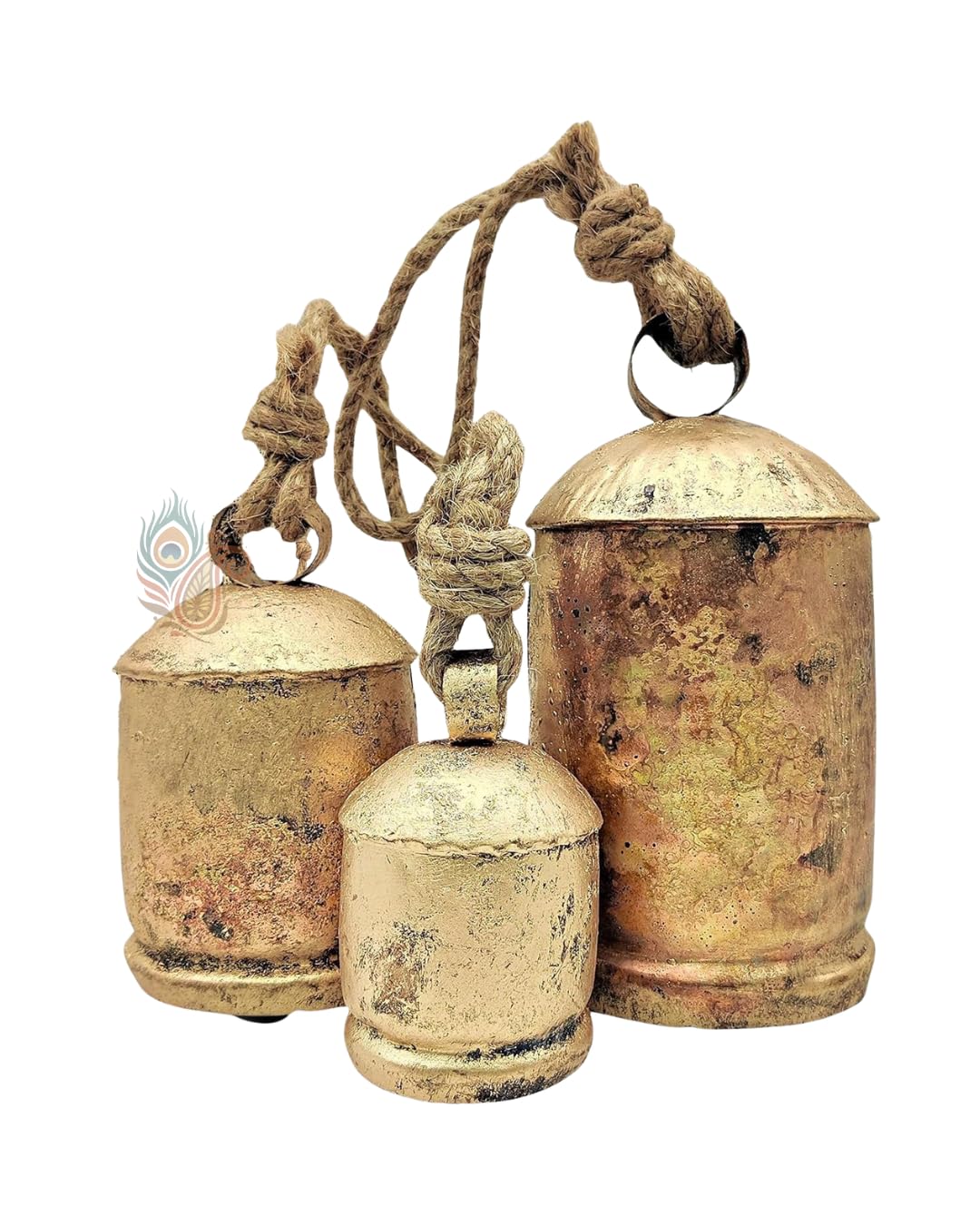 Set of 3 Large Giant Harmony Rustic Gold Christmas Bells for Decoration Perfect for Cow Bell, Door Hanging, Staircase, Wall Decorative Bells