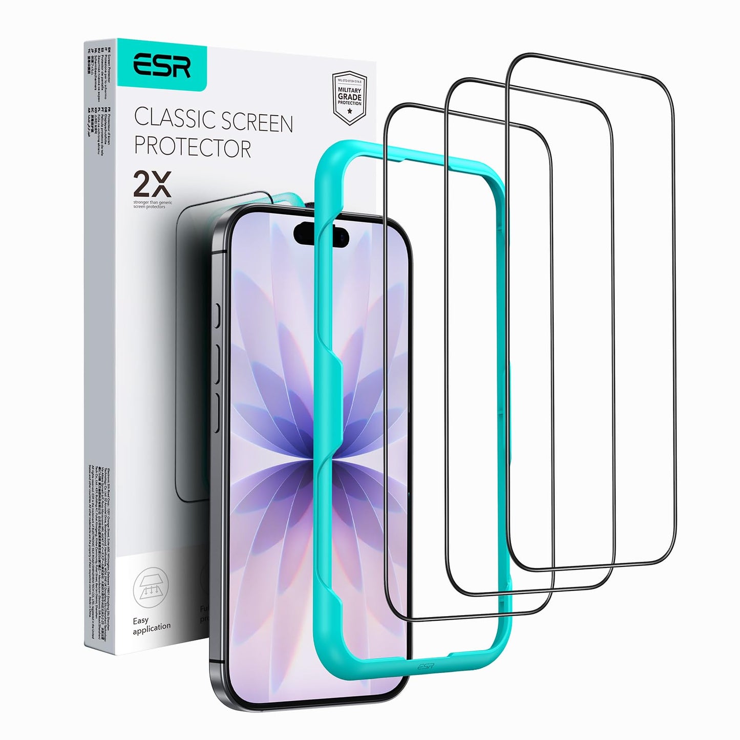ESR 3 Pack for iPhone 15 Pro Max Screen Protector, [9H Hardness] [Military Grade Shatterproof] Full Coverage Tempered Glass Film with Easy Installation Tool, HD Clear, Scratch Resistant