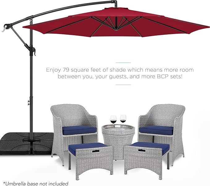 Best Choice Products 10ft Offset Cantilever Hanging Market Patio Umbrella, 8 Sturdy Ribs, Easy Adjustment - Burgundy