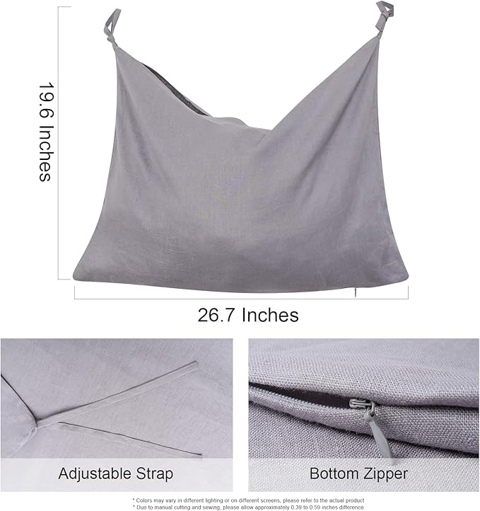 Hanging Linen Laundry Bag, 100% Pure Flax Linen Over The Door Hamper