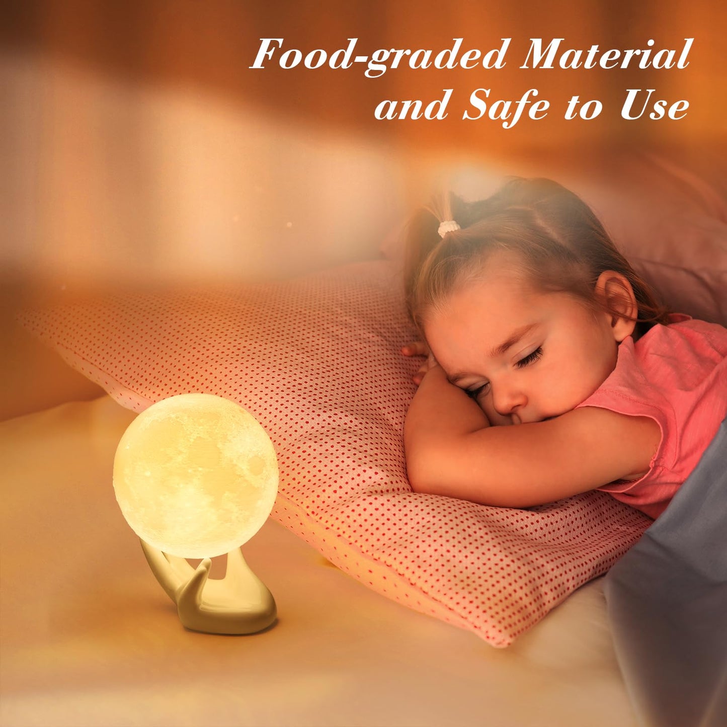 Methun 3D Moon Lamp 9 cm (3.5 inch) — Two-Colour Touch-Dim Bedside & Table Lamp, Overnight Cordless Glow, Ceramic Hand Base, Authentic Lunar Texture — Calming Night Light & Premium Gift