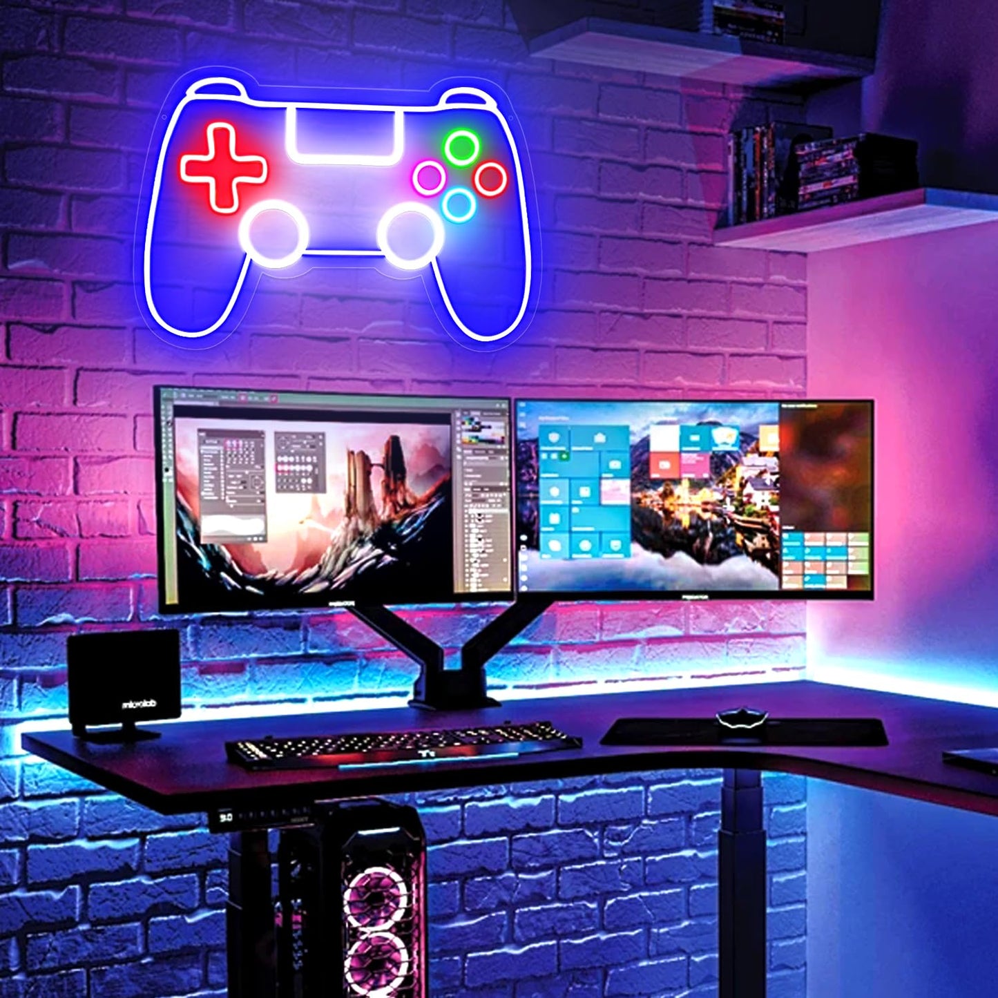 Gamepad Neon Sign - Dimmable USB Powered LED Light for Game Room/Teen Boy Bedroom Decor, Birthday Christmas Gift for Gamers