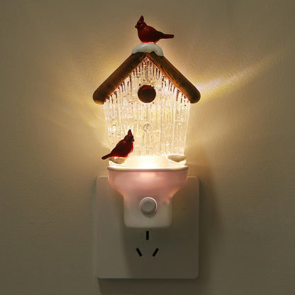 Christmas Birdhouse Night Light Plug into Wall Glitter Water Nightlight with USB/Outlet Options, Christmas Decorative Nightlight for Bedroom Kitchen Nursery Holiday Decorations Gifts (Birdhouse)