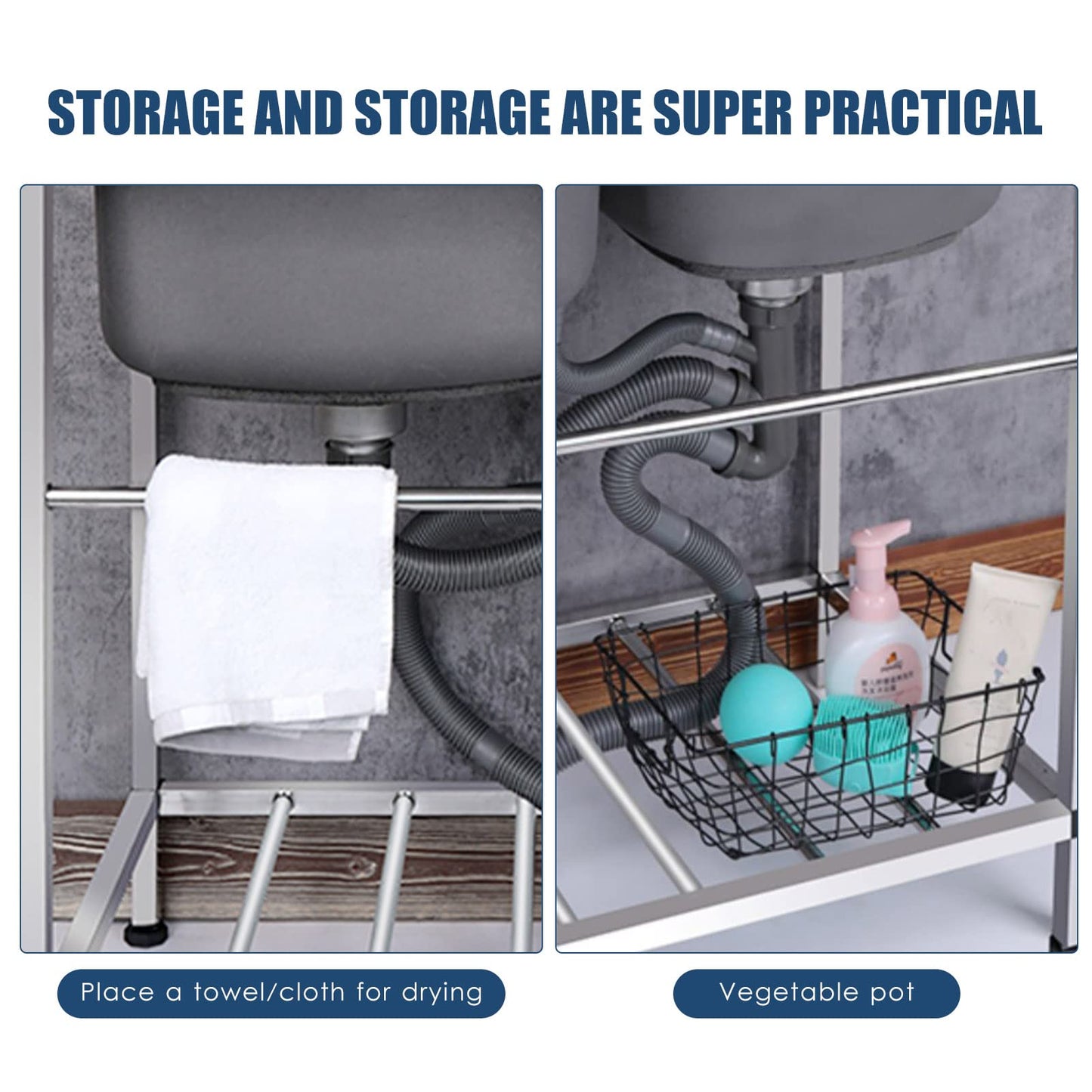 Outdoor Utility Sink Stainless Steel Double Bowl Sink Free Standing Commercial Restaurant Kitchen Sink with Hot and Cold Faucet for Laundry,Garage,Cafe Bar 32.7" x 17.3" x30.3"