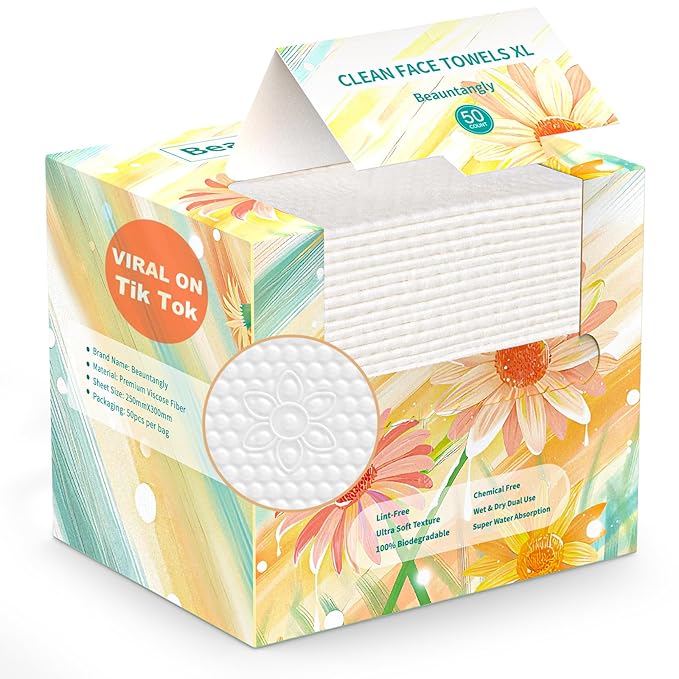 Disposable Face Towel, XL Unscented Facial Towelettes Soft Thick Absorbent