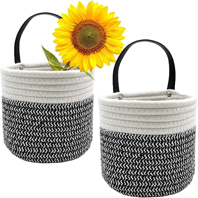 Cotton Rope Hanging Baskets for Organizing 2 Pcs Round Small Wall Basket