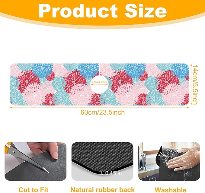 2 Pack Abstract Flowers Sink Splash Guard Faucet Mat Vintage Floral Super